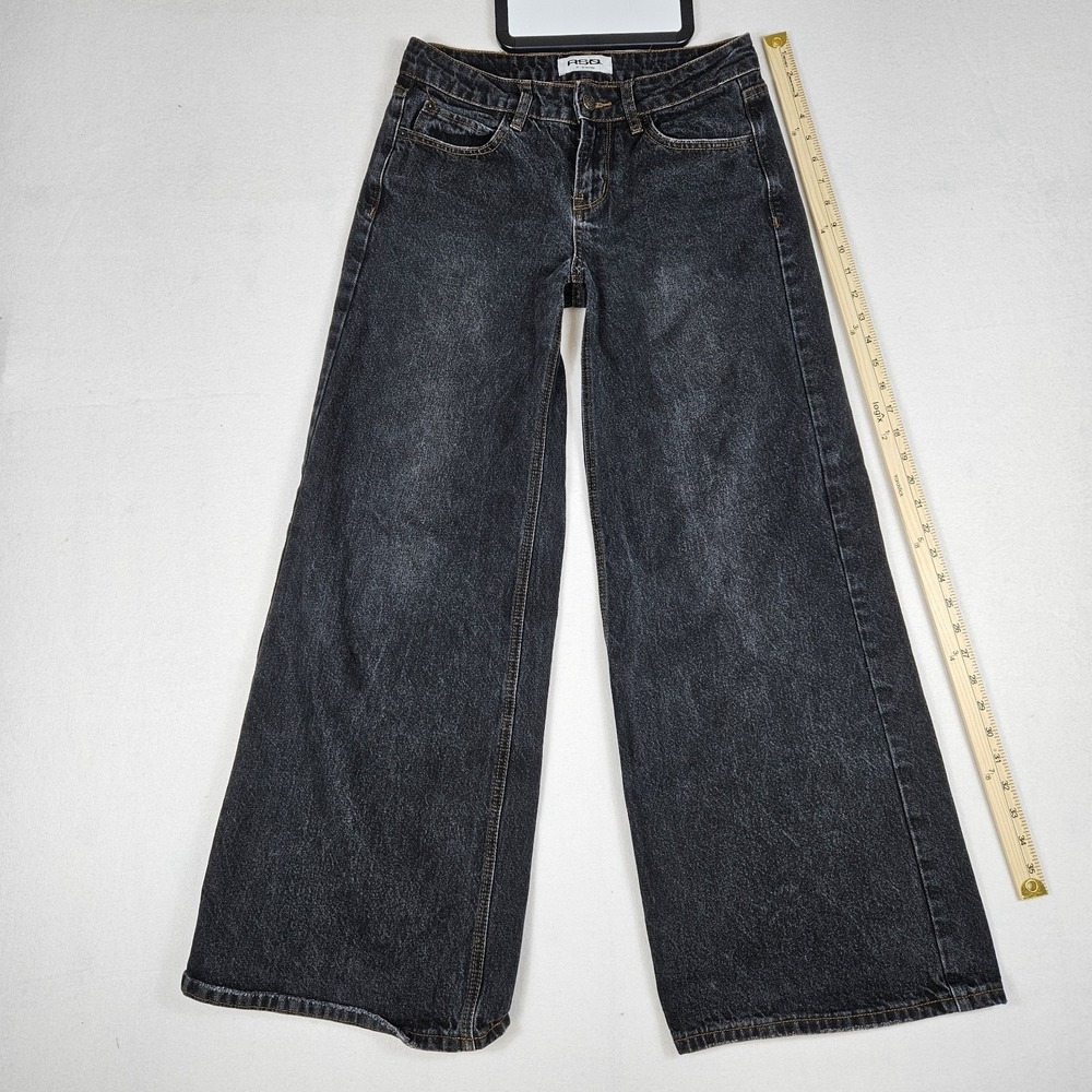 RSQ Low Rise Baggy Jeans Women Size 25 Black Acid Wash Wide Leg Denim